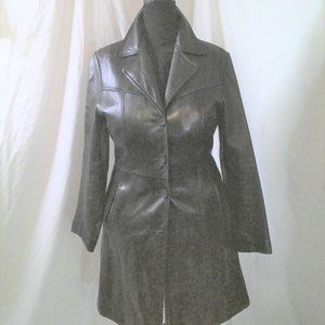 Nine East Black Leather Tailored Trench Made In Italy  Size L